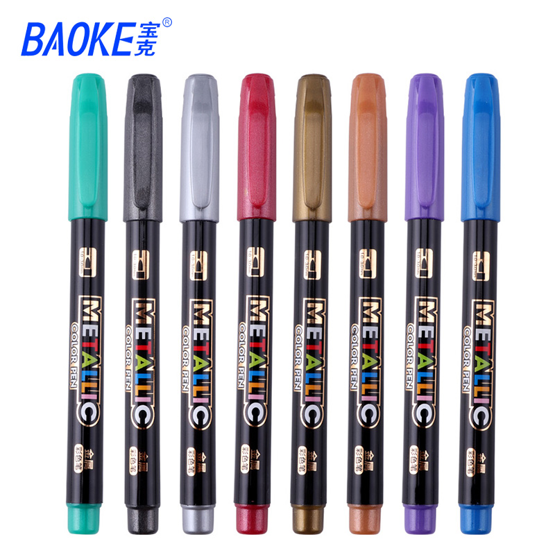 Rotulador metálico de 8 colores, rotulador de pintura al agua, pincel de dibujo permanente, bricolaje, álbum de fotos, papel de vidrio, marcador de Color, de dibujo