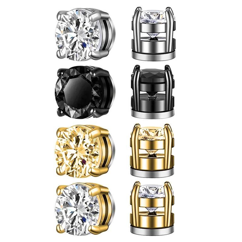 3/4/6 Paar Kristall Starke Magnetische Ohrstecker Clip Ohrringe für Männer Frauen Punk Runde Zirkon Magnet Ohrringe Nicht durchbohren Schmuck: Silber überzogen