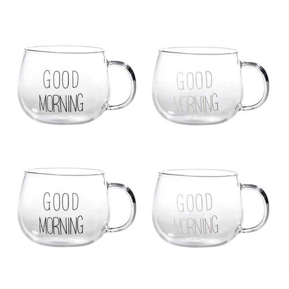 Vidrio vientre tazas Estilo corto transparente desayuno taza de alta temperatura resistencia creativa café té de la leche de yogur de avena tazas: 2 white and 2 black