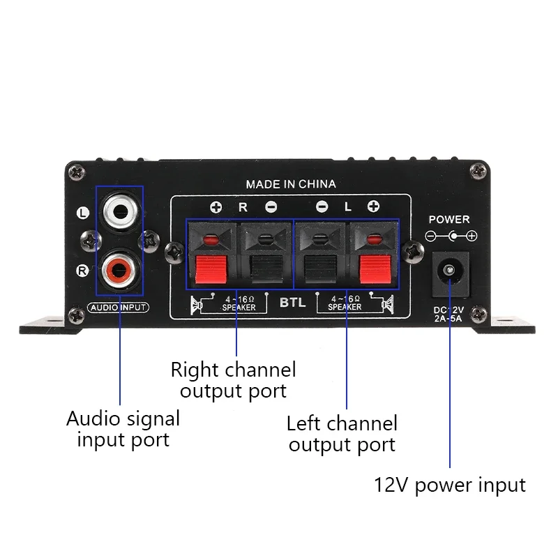 AK170 Mini Cyfrowy Wzmacniacz Audio Samochodowy z Niebieskim Podświetleniem Stereo do Kina Domowego Klubu Imprez Muzyki 200Wx2 Moc
