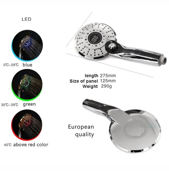 3-color LED Shower Head, Digital LCD Display, Temperature Control Shower Head With Tap Water