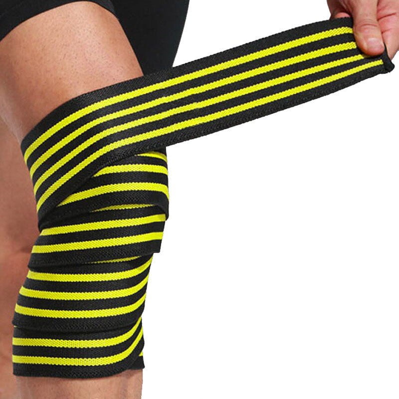 1pc sportsoptræksbandage squat styrke vægtløftende knæbind høj elasticitet og justerbar stramhed forhindrer knæforstuvning: Sort gul