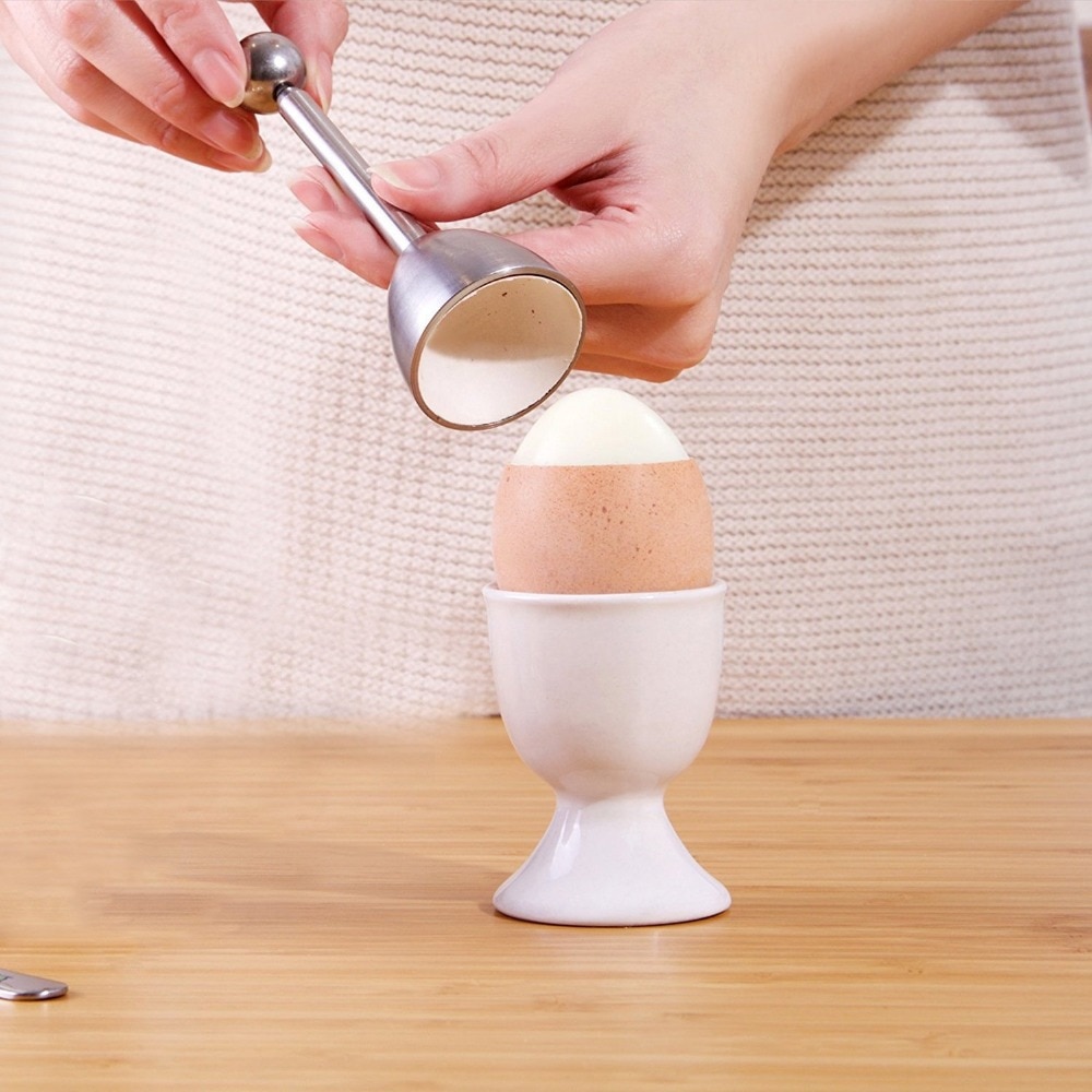 Egg Cracker Topper Stainless Steel Kitchen Egg Cracker Tool for Removing Top of Soft Hard Boiled Eggs Shell Smooth Round Opening