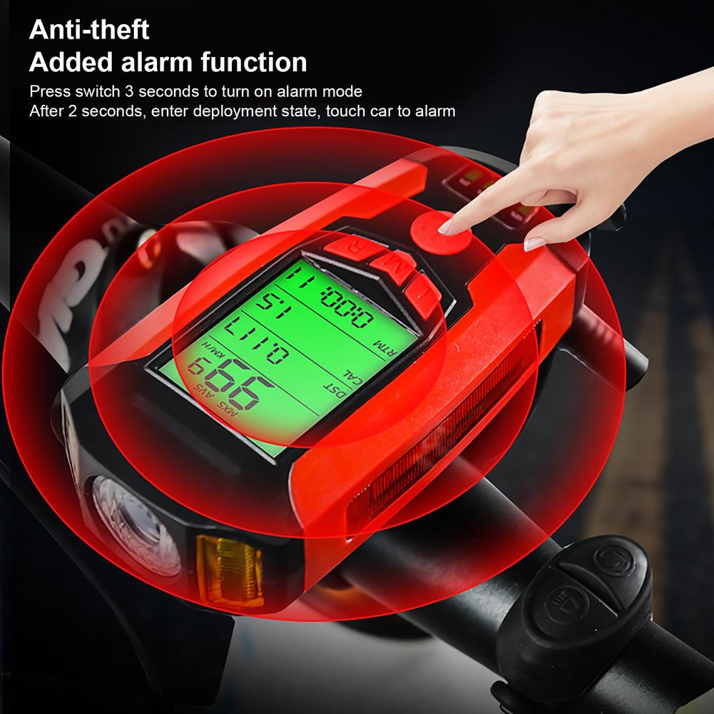 LED Bicycle Front Light Bicycle Speedometer Odometer Calorie Counter 5 Lighting Modes Wireless Code Watch With Speaker