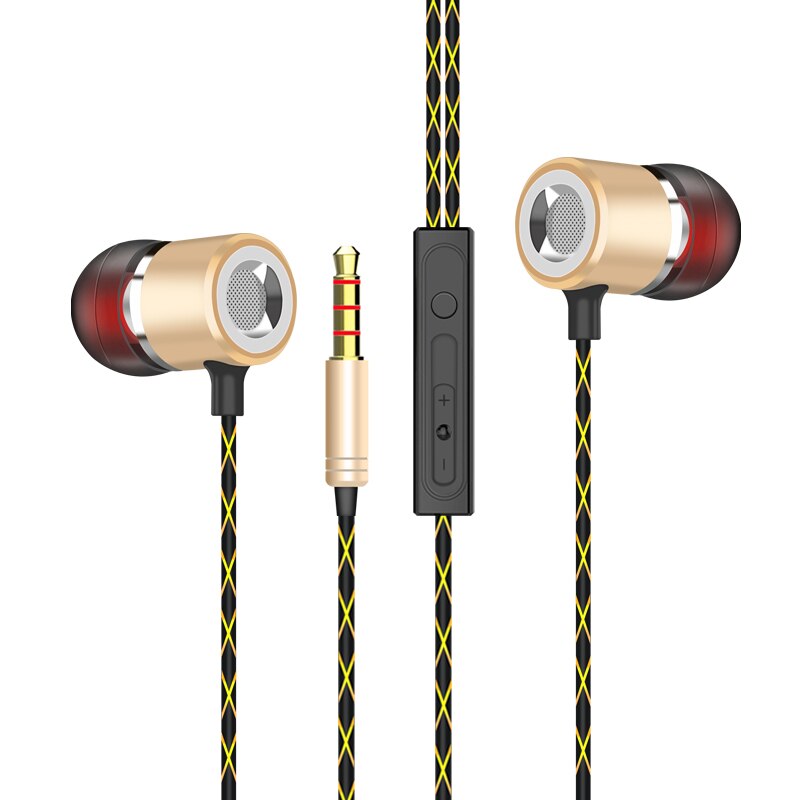 VPB V12 auriculares de Metal bajo micrófono en la oreja de 3,5mm para iphone 6 6s xiaomi para teléfono móvil: Dorado