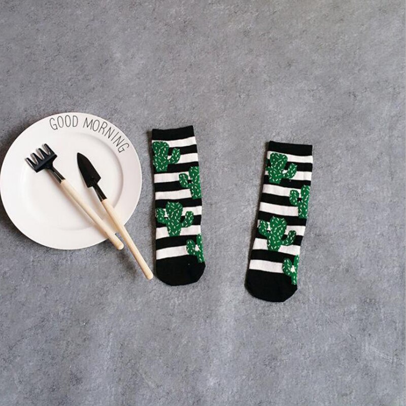 Cactus kindersokken katoen zwart wit gestreepte sokken baby beenwarmers peuter meisjes kleding accessoires