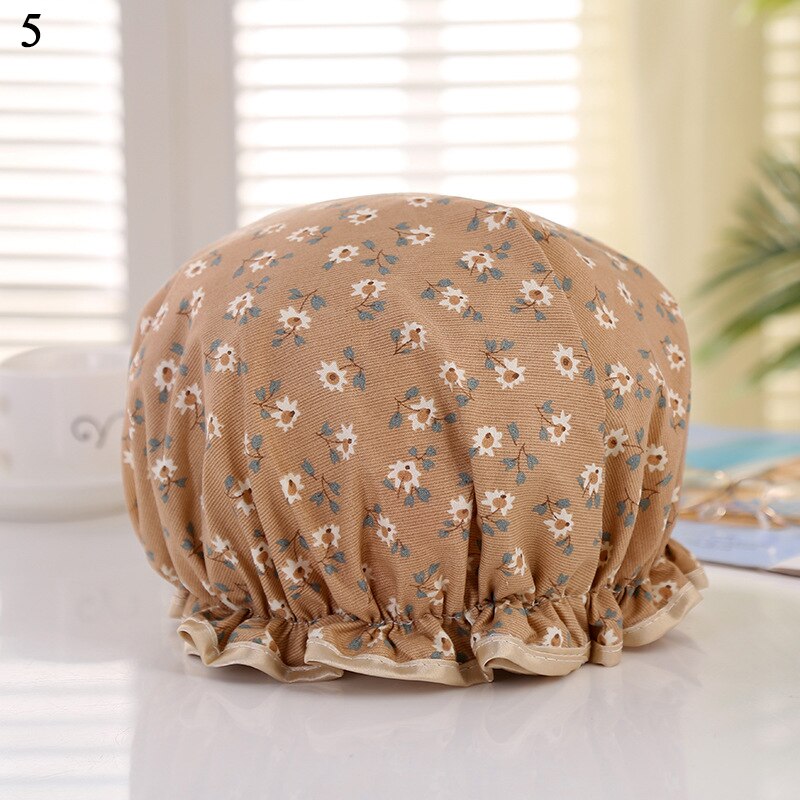 Shower Cap Bathing Waterproof Cap Cute print Daisy Flamingo Anti-smoke Cap Comfortable Bath Hats Bathroom Accessories Hair Cover: 5