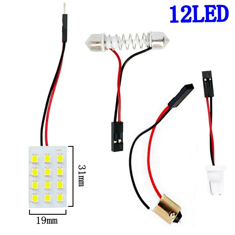 T10 w5w ba9s c5w festoon (31mm 36mm 39mm 42mm) 3 adaptere 12 36 48 smd 2835 led læsepanel lys pærer bil interiør kuppel lampe: 12 ledede hvide