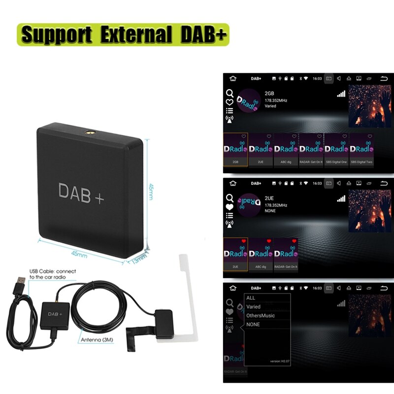 DAB+ Box Digital Radio Antenna Tuner for Car Radio Android 5.1 and Above FM Transmission USB Powered(Black)