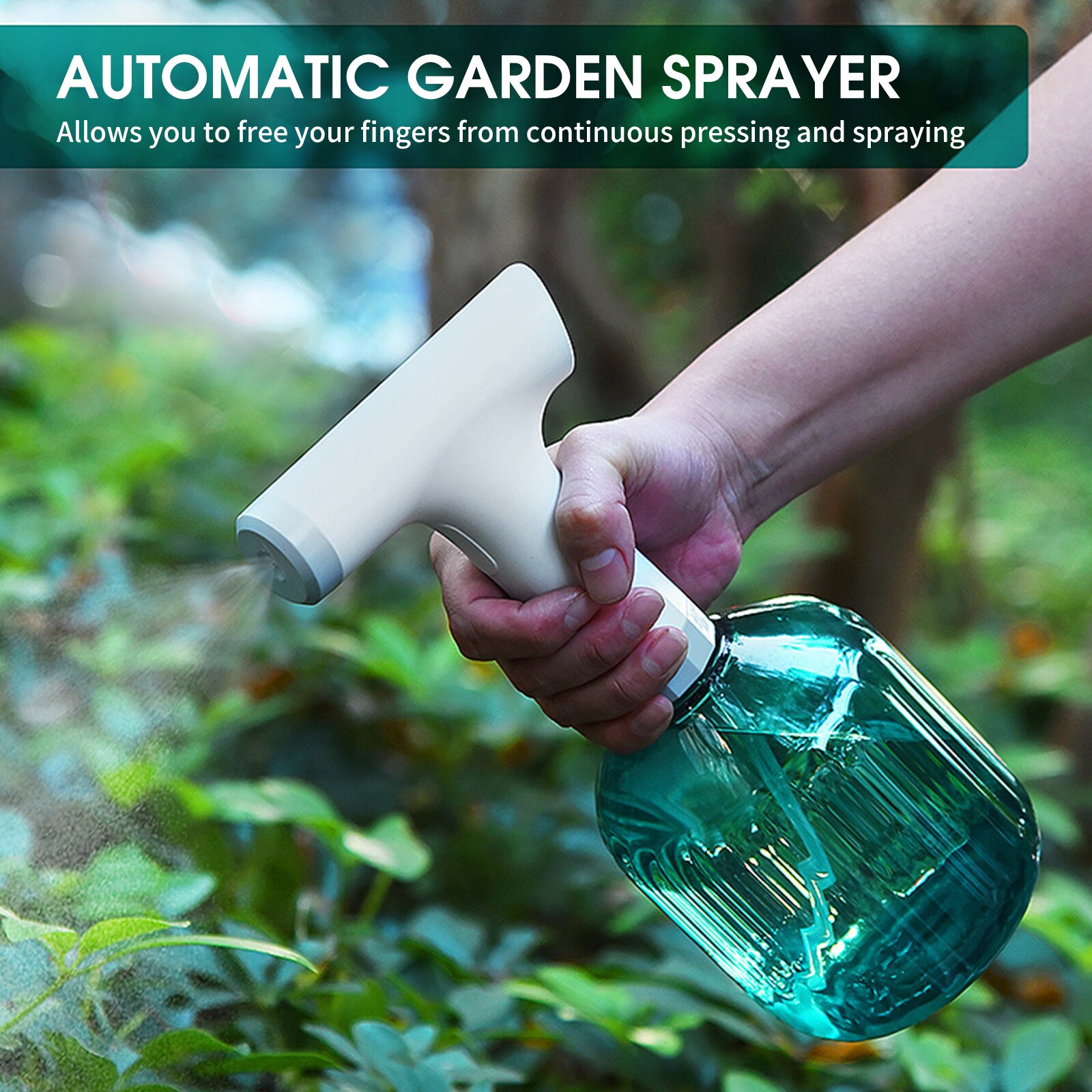 Botella de Spray eléctrica de 900ml para jardinería, regadera automática con temporizador recargable por USB, rociador de jardín con boquilla ajustable