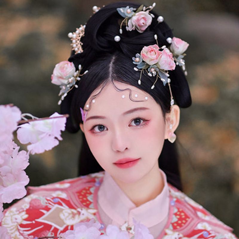 Vintage Chinese Bloem Haaraccessoires Voor Vrouwen Hanfu Roze Haarspeld