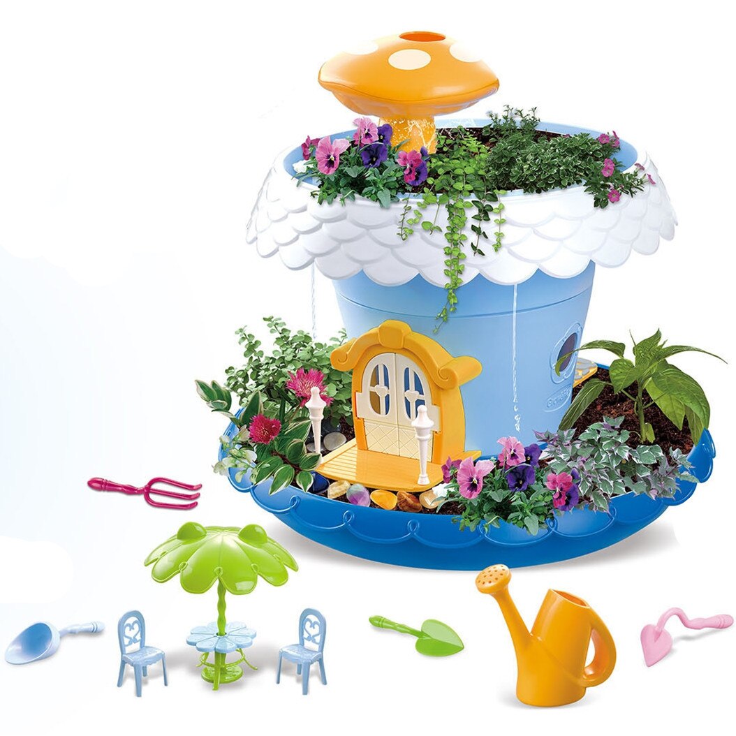 Magic Tuin Pretend Speelgoed DIY Planten Pot met Licht en Muziek voor Thuis Decoratie Ondersteuning Kinderen Leren Natuur: Blue without music