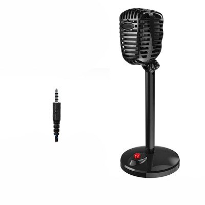 Microphone Wired Studio HD Noise Cancelling Condenser Karaoke Tabletop USB 3.5mm Mircophone for Computer Retro Mic: Black 3.5mm version