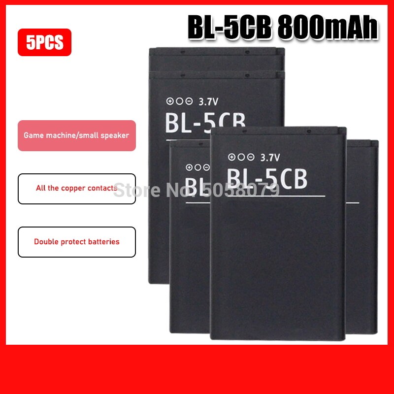 BL-5CB BL5CB 800mAh Replacement Battery For Nokia 1616 1800 c1-02 1280 E60 3600 3660 6620 6108 3108 2135 6086 6108 6230: 5pcs