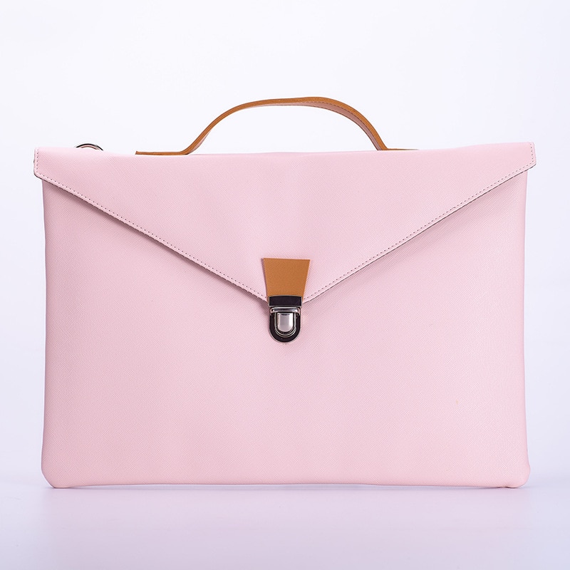 Leather Briefcase For Documents Business Computer Notebook Bag Laptop Women Men Handbag Office Portfolio: PINK 12inch