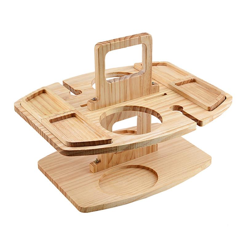 Houten Draagbare Outdoor Klaptafel Fruit Snack Tray Camping Picknick Wijn Tafel Verwijderbare Wijnglas Houder Picknick Tafel