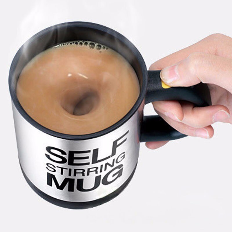 Selvrørende Krus 400ML Rustfrit Stål med Låg - Kaffe, Te, Mælk - Elektrisk