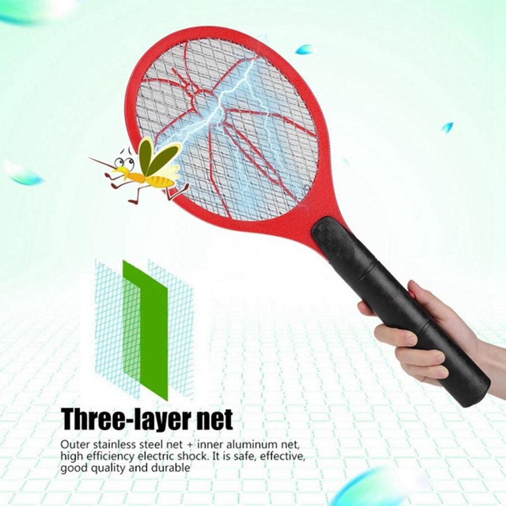 Fly swatter elektrisk 3- lag mesh skadedyr repeller bug zapper ketcher trådløs langt håndtag batteridrevet