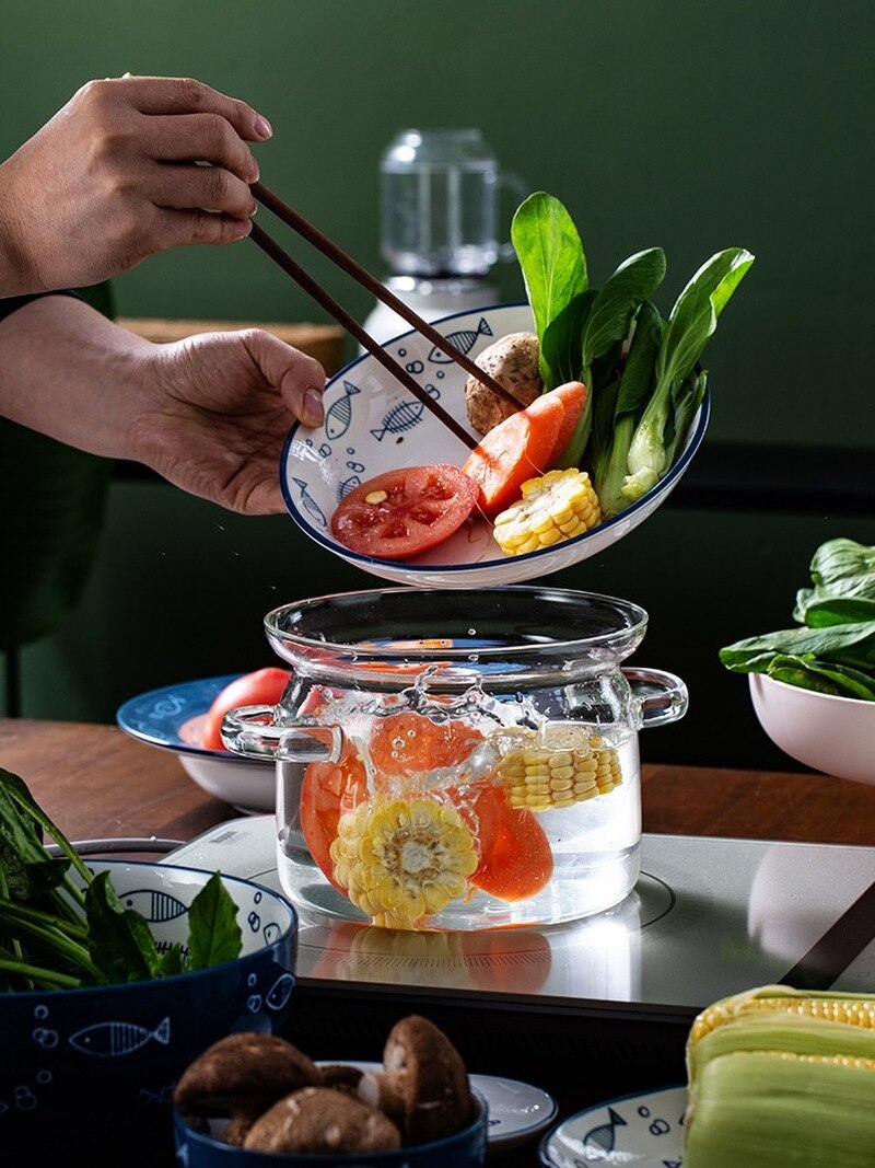 Panela de Sopa-resistente ao Calor de Vidro transparente Tigela De Vidro Com Tampa Macarrão Instantâneo Sopa Pote Utensílios de Cozinha Casa ZM805