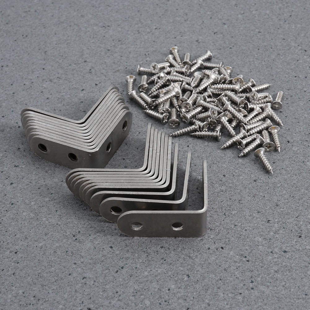 20 PCS 2mm-Thick Stainless Steel 90 Degree Angle 40x40x16mm Brackets with 80 PCS 4x16mm Screws (Silver)