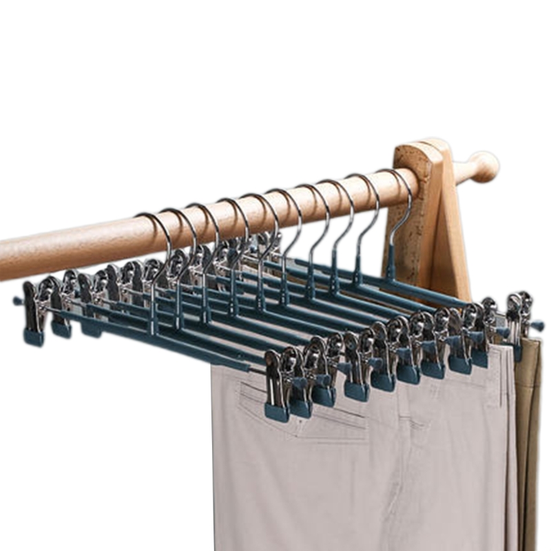 10x Bottom Hangers Heavy Duty Clothes Coat Trousers Pants Hanging Drying Rack for Slacks Jeans with 2-Adjustable Anti-Rust Clips: 05 (dark green)