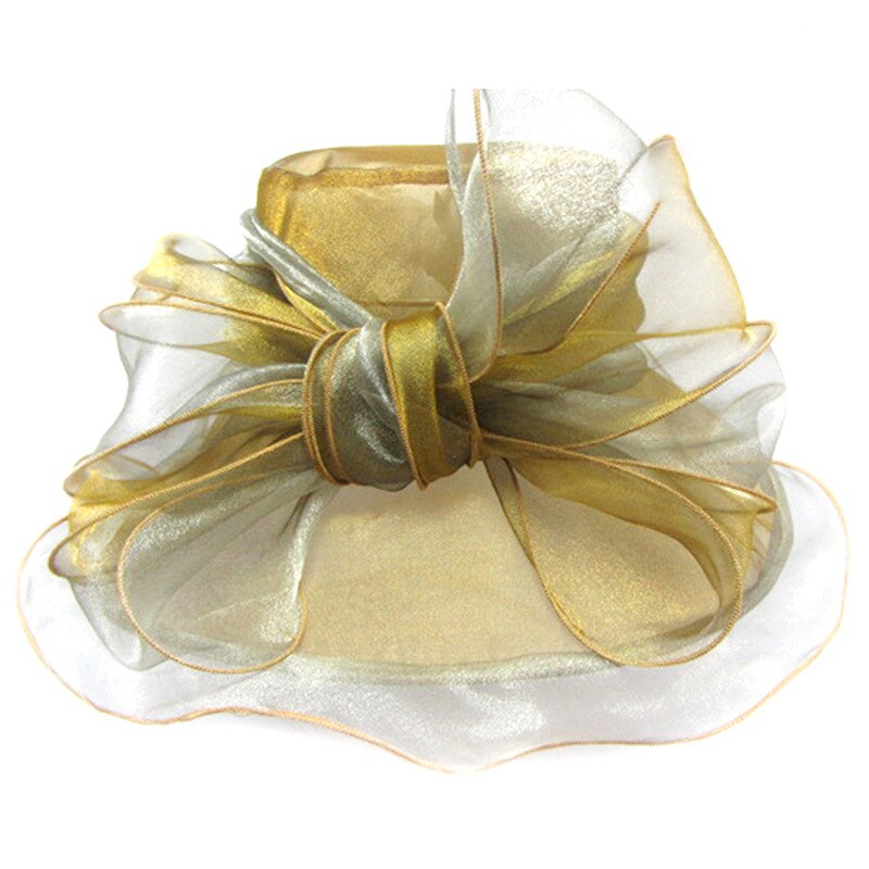 Big Flower Summer Sun Hats For Women Beach Beige Organza Tea Party Hat Ladies Church Kentucky Derby Wide Brim Fedoras