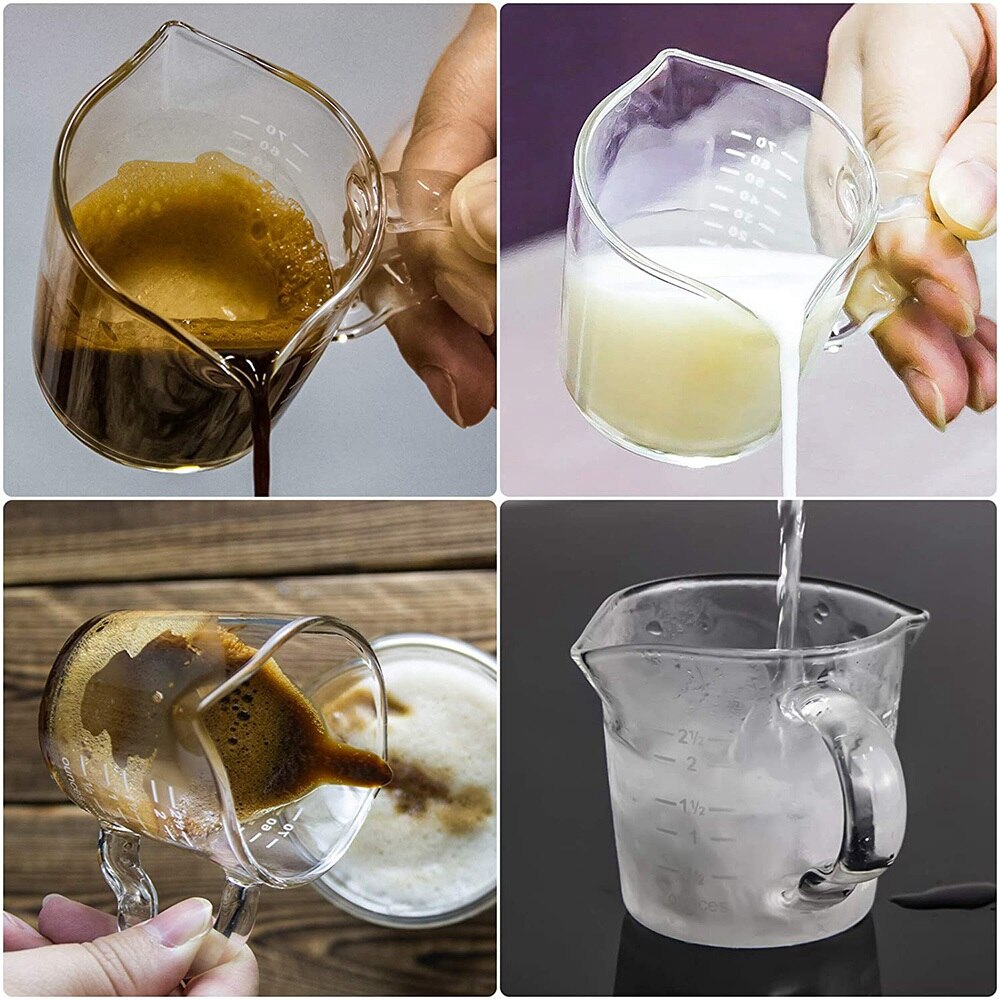 2 Pack Espresso Measuring Glass,3-Ounce Double Spouts Shot Glass with Pouring Handle,Heat Resistant Measuring Pitcher