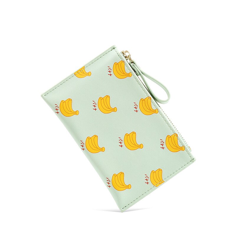 PURDORED 1 Pc Cute Women Card Holder Small Fruit Patterns Credit Card Case PU Female Minimalist Zipper Mini Coin Purse Wallet: green banana