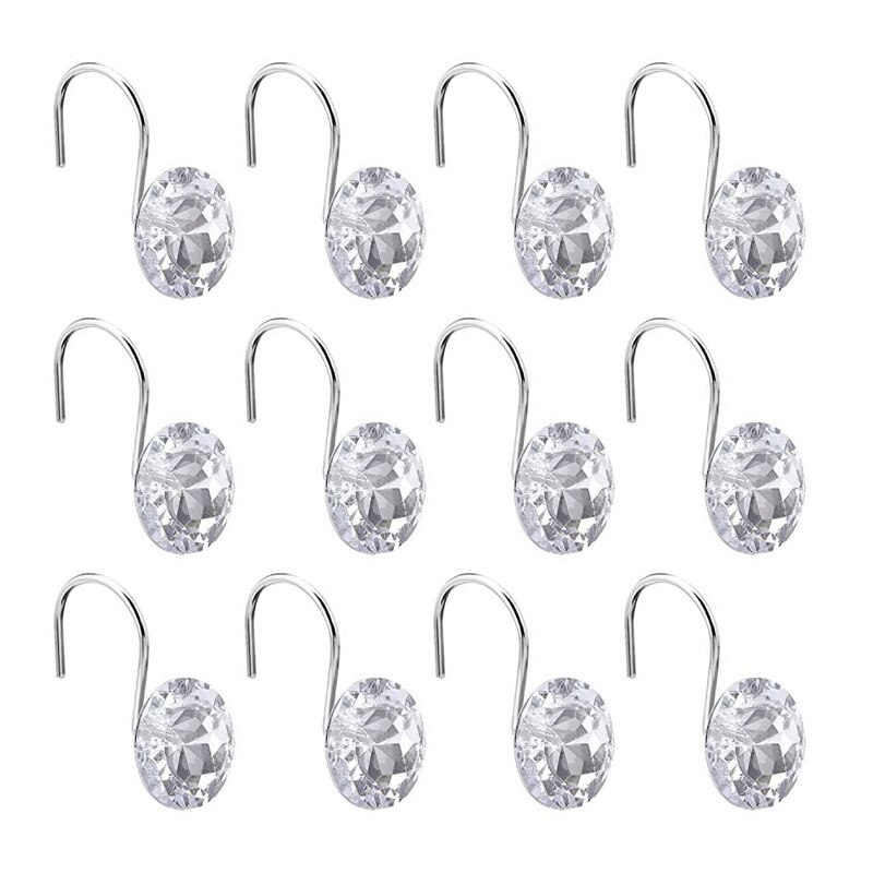 12 stk krystal perle bruseforhæng kroge stang dekorative akryl diamant rhinsten gardin ringe til badeværelse: 12 stk klar
