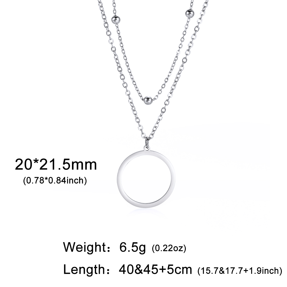 Teamer-Cadena de doble cuenta para mujer, collar con colgante de círculo hueco, Color dorado, collares simples populares de acero inoxidable, joyería: Color amarillo dorado claro