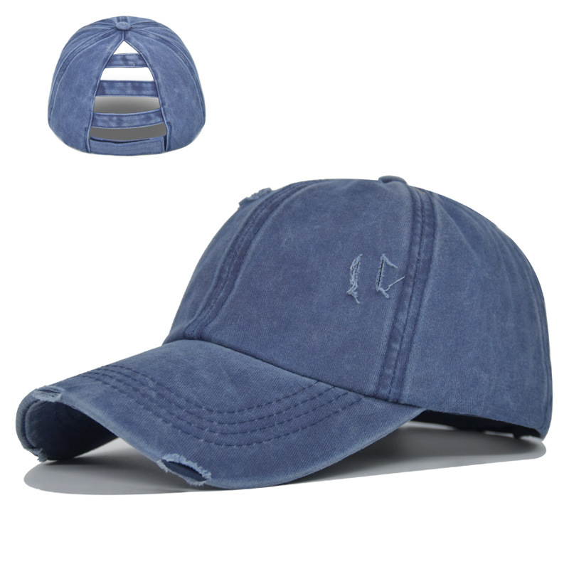 Boné de beisebol buraco lavado nova primavera sólida sunhat homens mulheres verão algodão snapback bonés hip hop chapéu de pesca retro rabo de cavalo viseira: Navy Cap