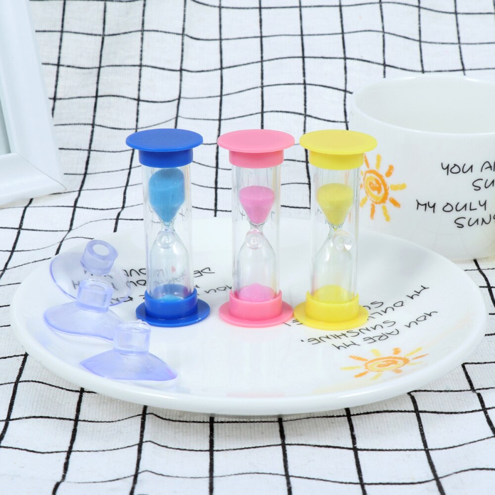 3pcs Three Minutes Hourglass with Suction Cup Removable Sandglass Children Brushing Timer Sand Clock Timers for Kids Games (3 Mi