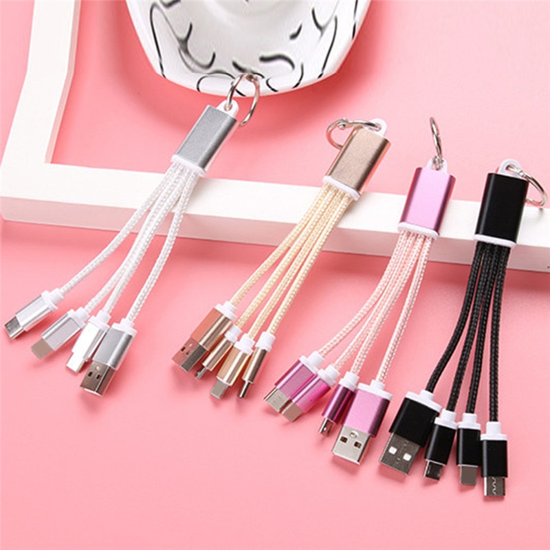 Usb Kabel Metalen Sleutelhanger Micro Usb Data Cord Oplader Auto Sleutelhanger Kabel 13.5 Cm Voor Iphone Voor Android