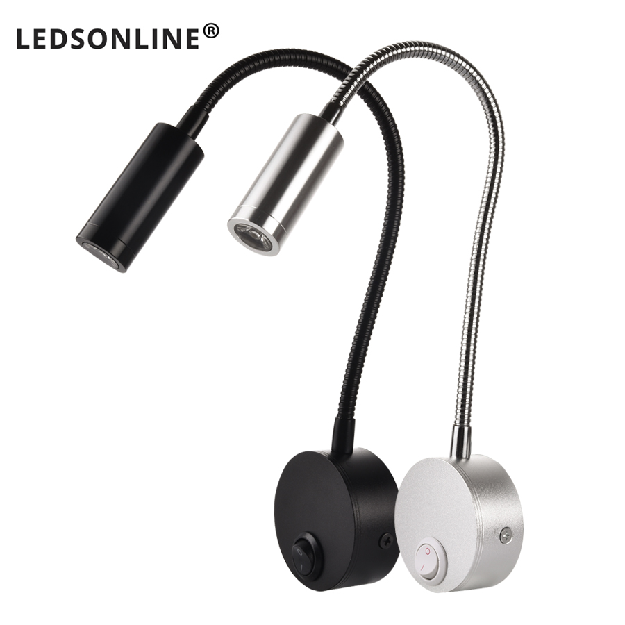 Vegglampe 3w hjemmehotell loft nattbord lesebok lys svart sølv lys fleksibel av/på bryter 90-260v få øye på ledet pære
