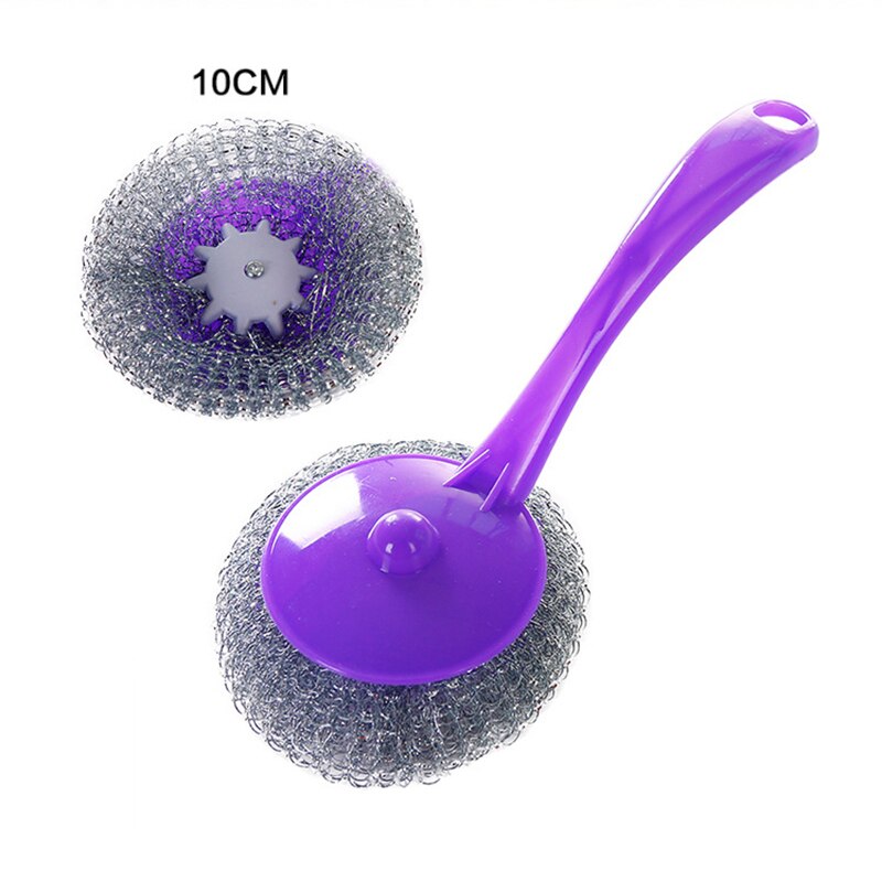 1 PC Stainless Steel Wire Dish Scourer Cleaning Ball Pan Pot Long Handle Brushes Scrubber Kitchen Pot Washing Tool