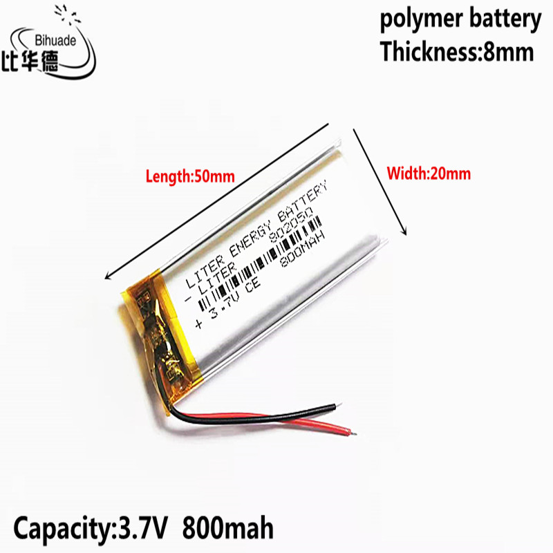 Batteria da litro 3.7V 800MAH 802050 batteria ricaricabile LiPo ai polimeri di litio per Mp3 cuffie pad DVD fotocamera bluetooth