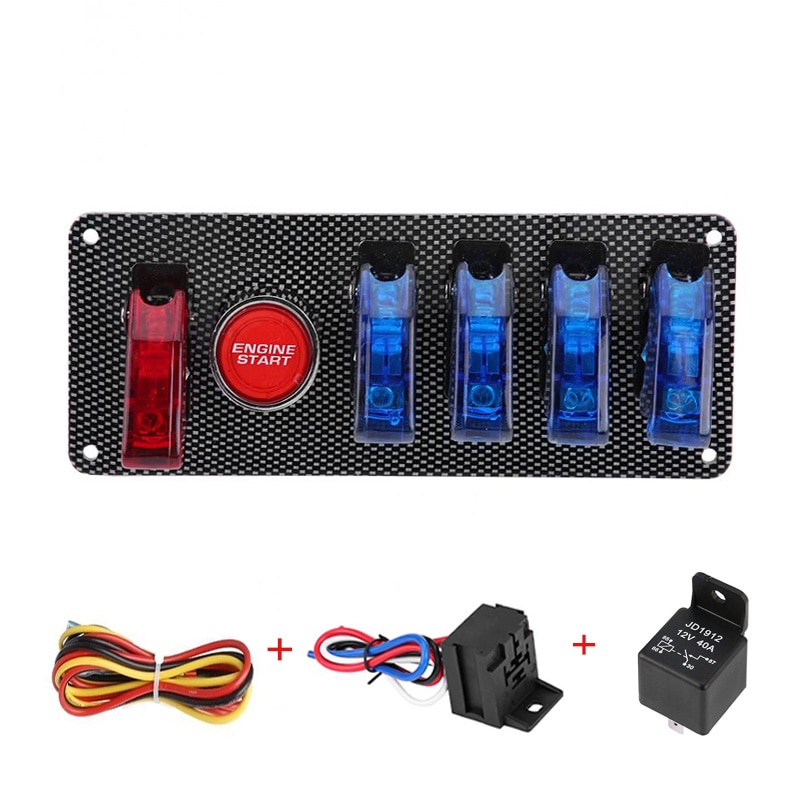 12V LED Ignition Switch Panel for Racing Car Engine Start Push Button LED Toggle Switch Carbon Fiber QT313