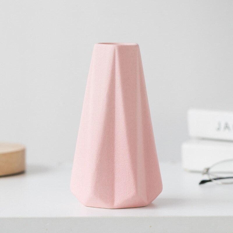 Keramisk vase boligindretning groft keramik diamant origami bred mund morandi enkel moderne stue tv skab sort blå: Lyserød
