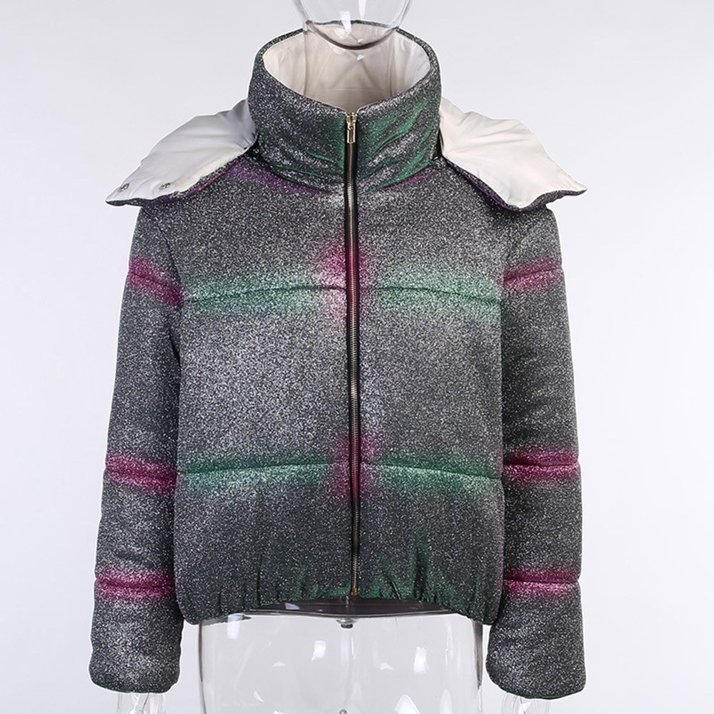 Vrouwen Winter Gewatteerde Jas Jas Glanzend Glitter Bubble Parka Chic Dikke Warme Puff Hooded Jassen Vrouwelijke Streetwear Zip Up Uitloper