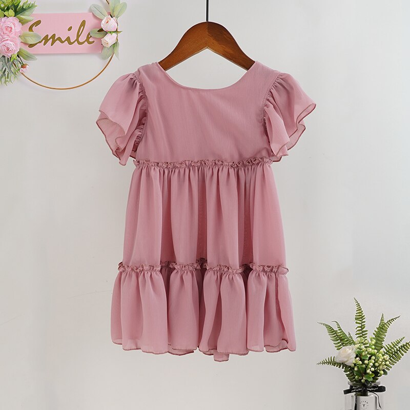 Summer Girls Dress Chiffon Draped Princess Children Kids Dresses For Girls Vestidos De Verano White Black Sukienki 2-6yrs: dustypink / 90(2-3yrs)