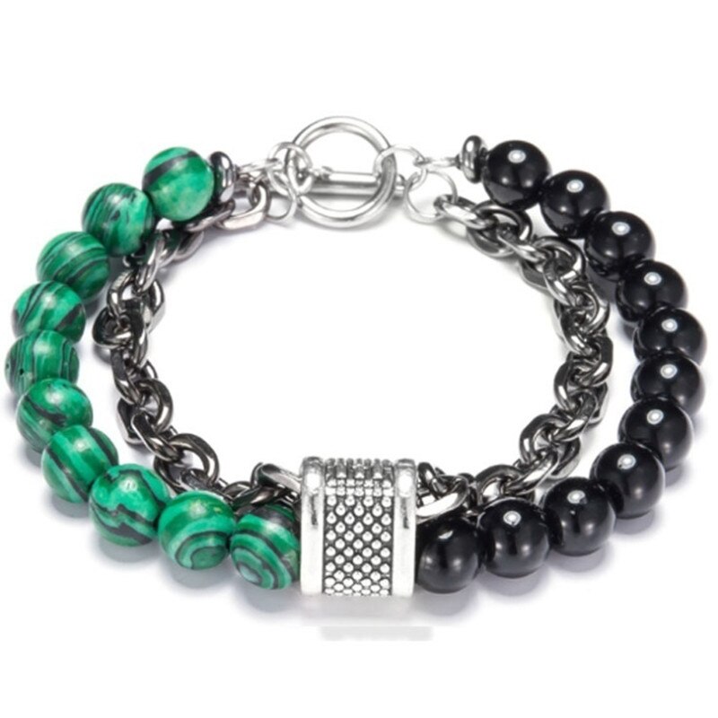 Fdlk único mapa natural pedra frisado pulseira de aço inoxidável masculino pulseiras dropshipping jóias moda presentes para homem: Green