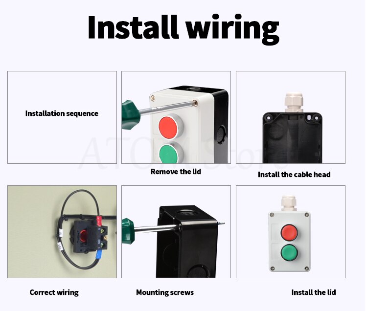 Metal button switch control box start stop industrial identification symbol self reset circular emergency stop