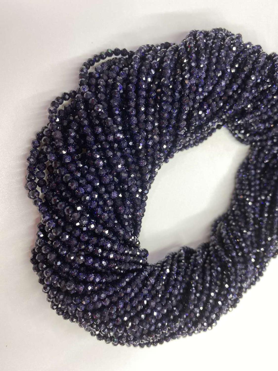 Natural Stone Cut Small Faceted Blue Sand Round Beads 2mm 3mm For Jewelry Making DIY Necklace Bracelet Earring
