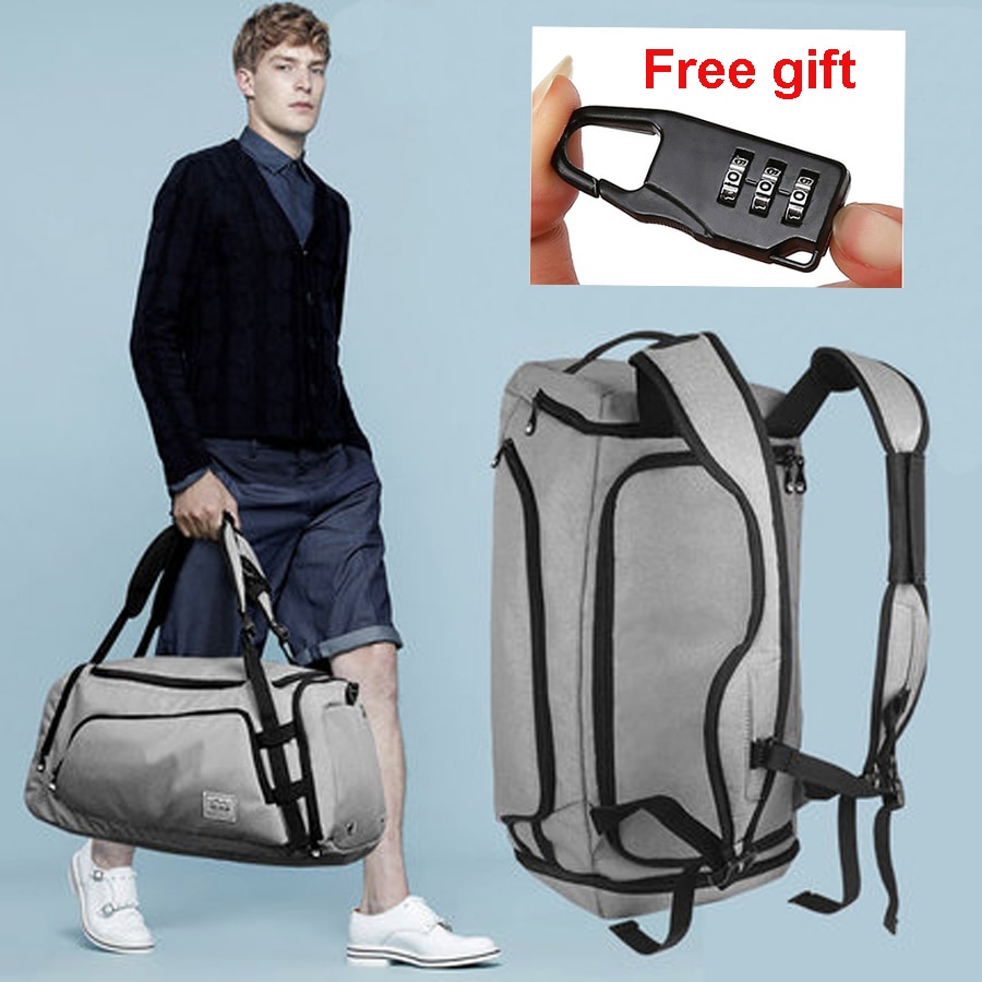 Bolsa de viaje impermeable para hombre, bolsa de gimnasio deportiva, mochila grande multifunción para almacenamiento de zapatos, candado antirrobo de Fitness, color negro