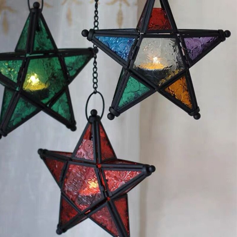 Ster Glas Votive Waxinelichtje Houder Opknoping Verlichting Lantaarn Birthday Party Huis Tuin Decoratie