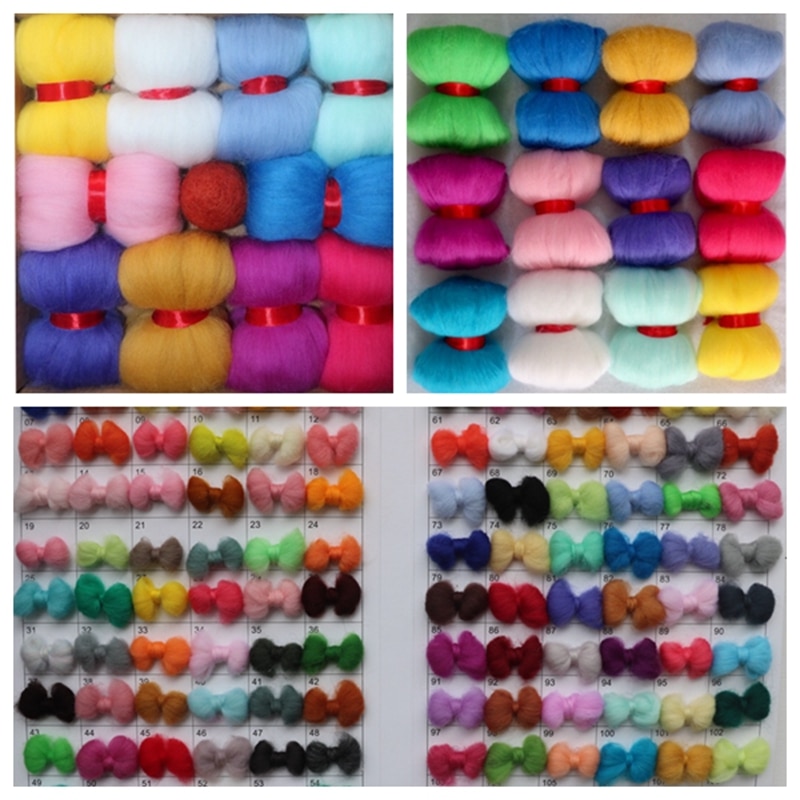 Fieltro giratorio de fibra de lana para aguja de fieltro, 12 bolsas/lote, hilado a mano, manualidades, costura divertida, 100 colores aleatorios/bolsa XLZ9074