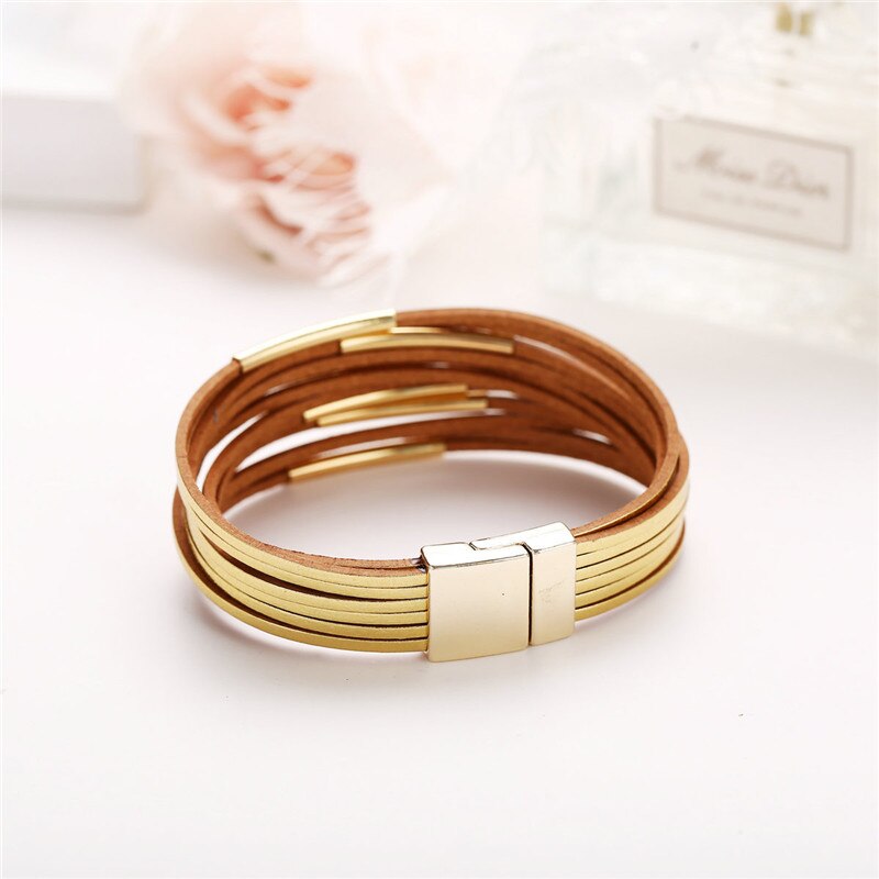 WOOZU unisex Goldene Leder Armbinde Punk Armbänder & Armreifen Elegante mehrschichtig Breite wickeln Armbinde Schmuck