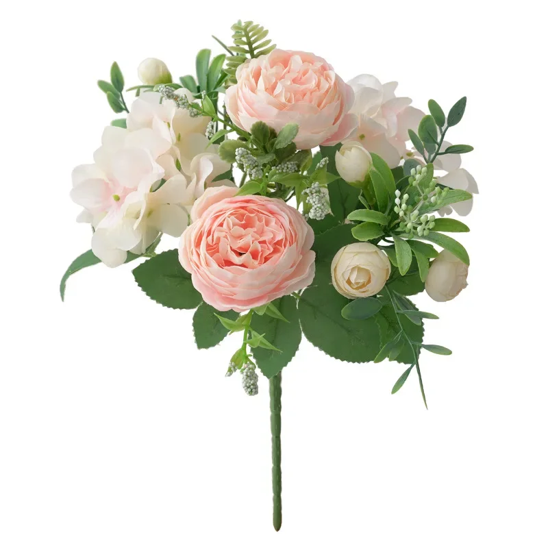 Blaue Seidensträuße, künstlicher Wald, Hortensie, Pfingstrosenknospe, Hochzeit, Braut, Handstrauß, Hausgarten, Schreibtisch, Blumenarrangement, Dekor: Champagner