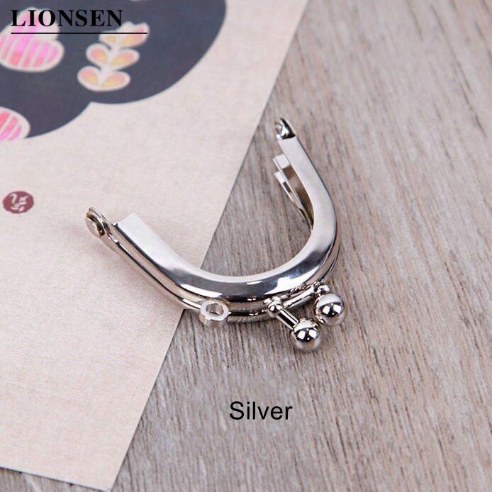 Lionsen 4cm Metal Coin Purse Bag Change Purse Frame Glossy Finished mini Kiss Clasp no hole Lock DIY Craft wallet accessaries: Silver