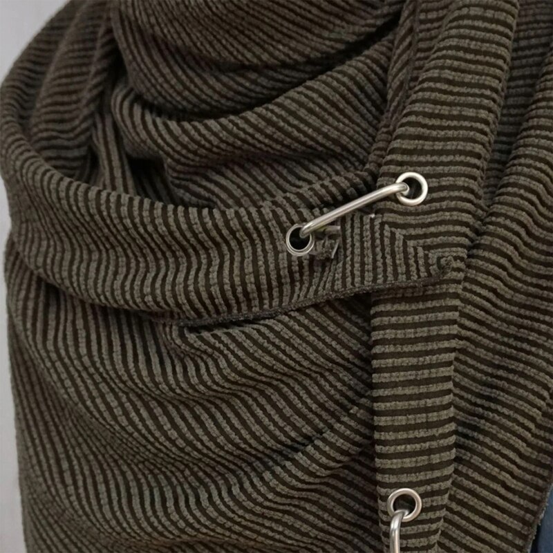 Femmes hiver épaissir grande écharpe avec bouton crochet étoile pendentif décontracté couleur unie côtelé Triangle châle enveloppement extérieur cou plus